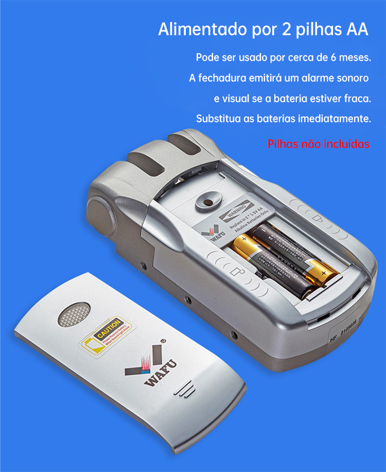 Alimentação por pilhas AA e lembrete de bateria fraca