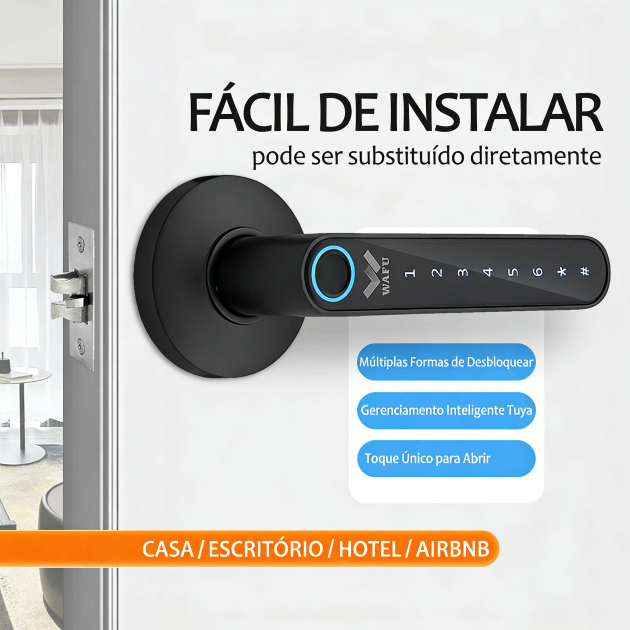 A fechadura inteligente WAFU instala-se facilmente e substitui diretamente fechaduras tradicionais