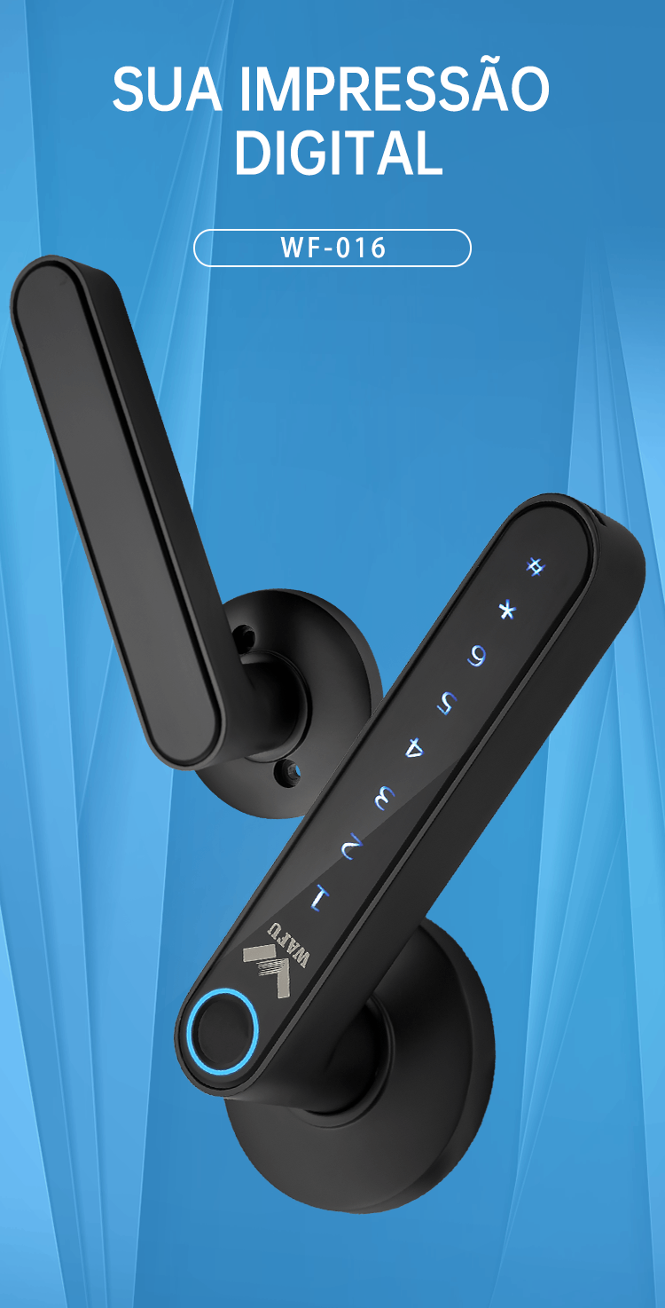 Vista frontal da fechadura biométrica de maçaneta WF-016