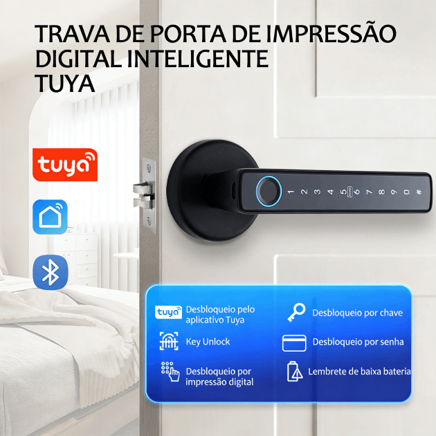 WF-F6 fechadura Tuya com cinco funções de desbloqueio