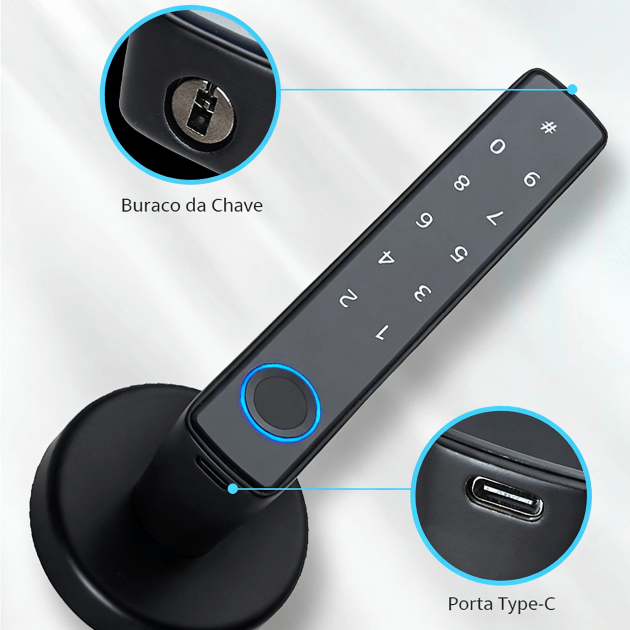 WF-F8 orifício de chave mecânica + porta Type‑C de emergência