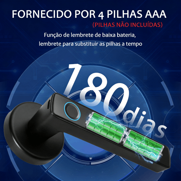 WF-F8 alimentada por 4 pilhas AAA com aviso de bateria fraca