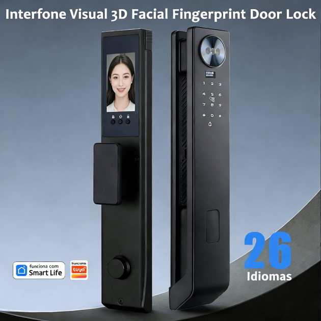 WF-MY6 fechadura com reconhecimento facial 3D, intercomunicador visual e impressão digital