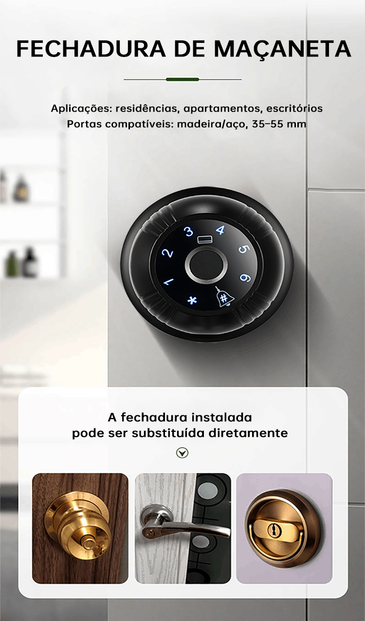 WF-Q7 instalação sem furos para portas de 35–55 mm