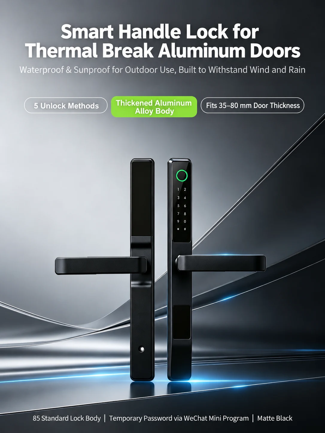 Fechadura inteligente WF-V4 com manípulo para portas de alumínio com corte térmico detail image 10