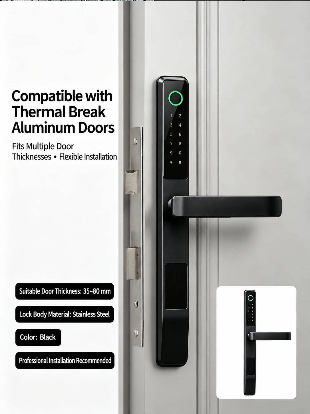 Fechadura inteligente WF-V4 com manípulo para portas de alumínio com corte térmico detail image 11