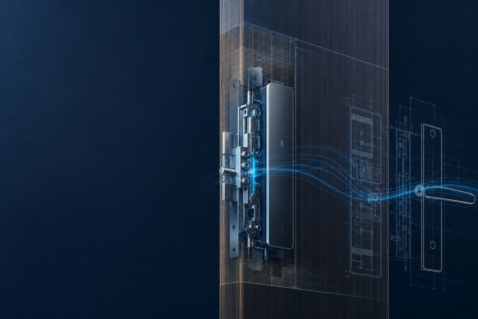 Estrutura de engenharia de uma fechadura inteligente invisível no interior da porta