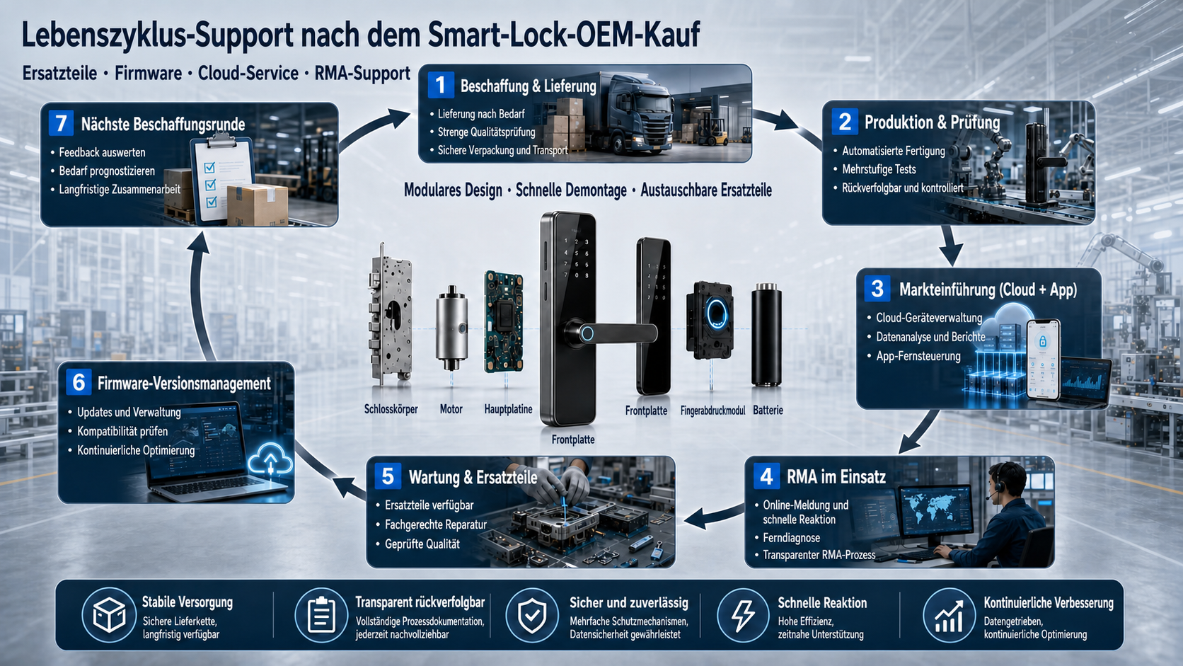 Suporte do ciclo de vida OEM para peças, firmware, serviço cloud e RMA
